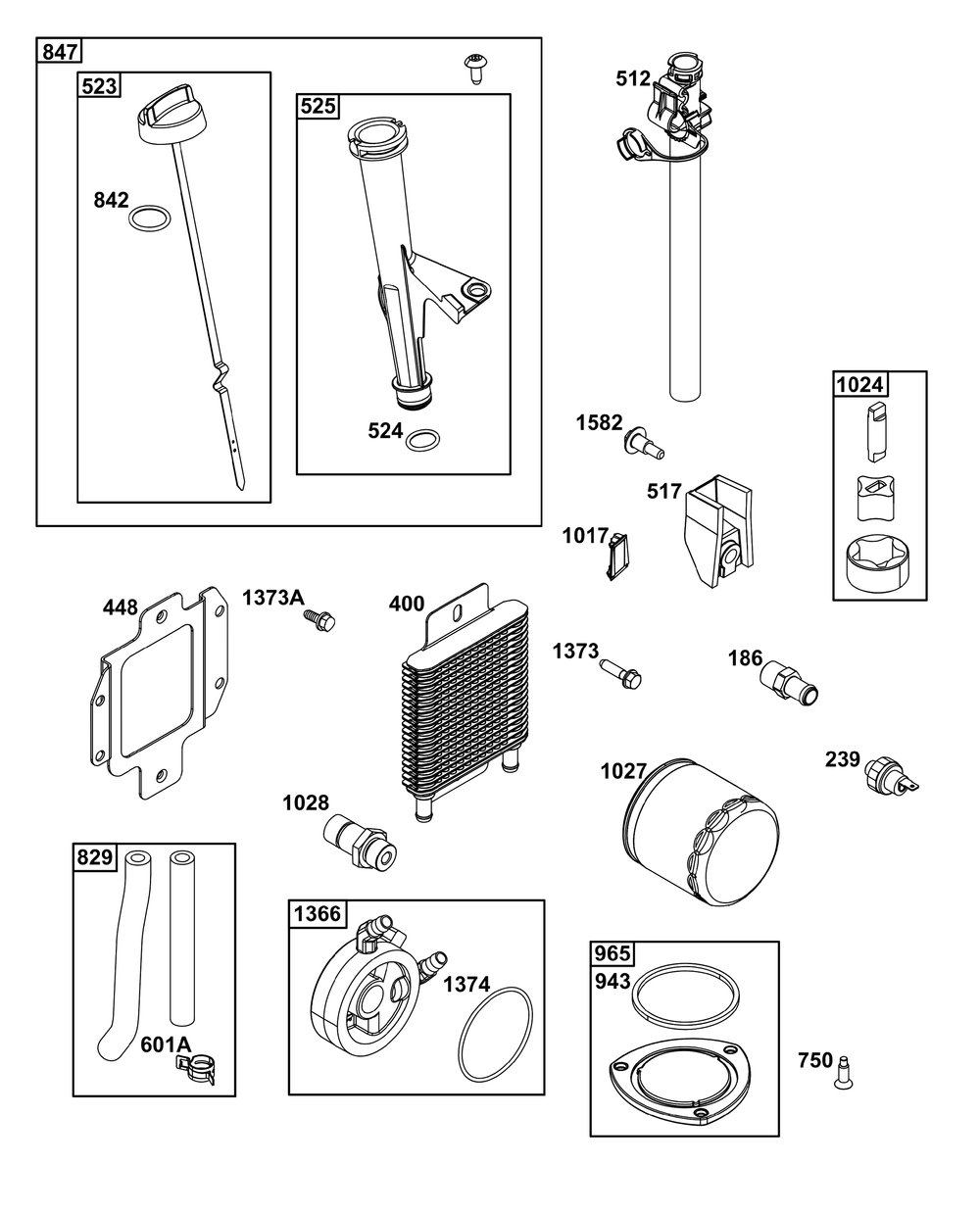 Lubrication Group Diagram and Parts List for 49E877-0019-B5 400000 - 699999 Briggs and Stratton Engine